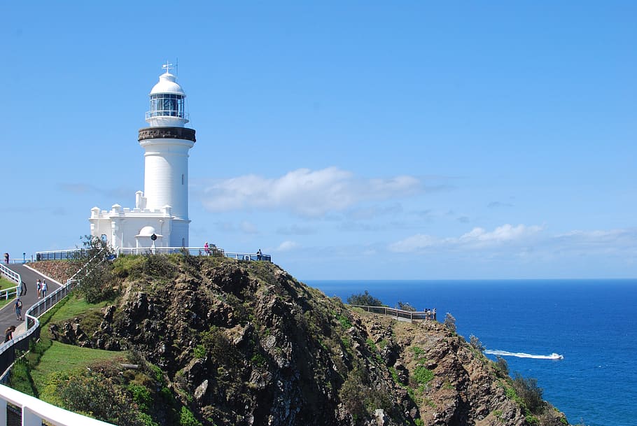 lighthouse, sky, sea, water, built structure, building exterior HD wallpaper
