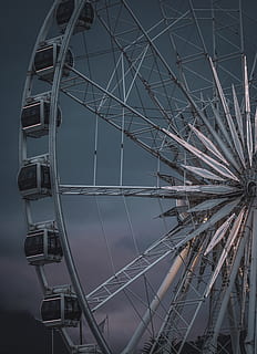 gray Ferris wheel, ride, light, waterfront, amusement park, fun HD wallpaper
