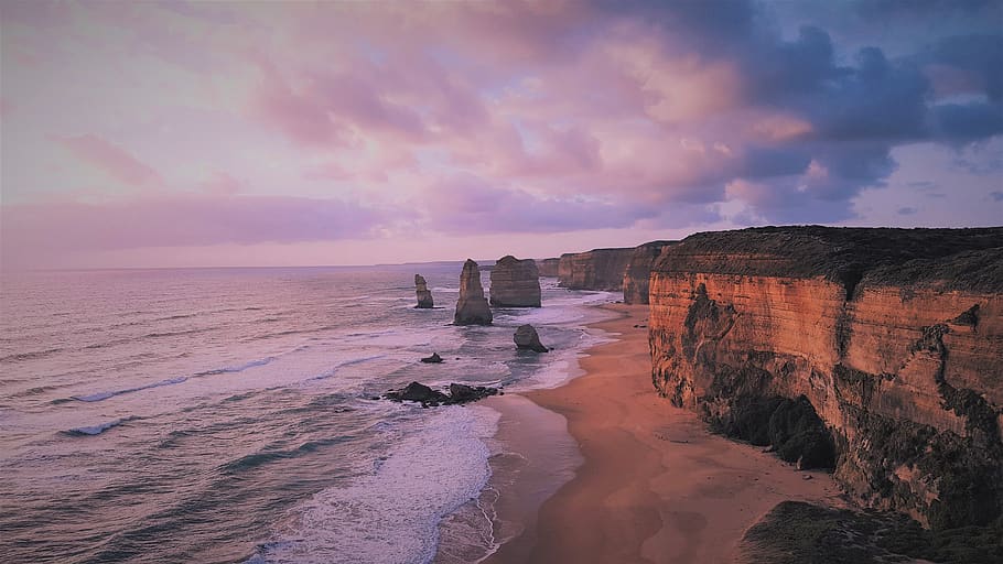 australia, twelve apostles, beach, sunset, ocean, landscape, HD wallpaper