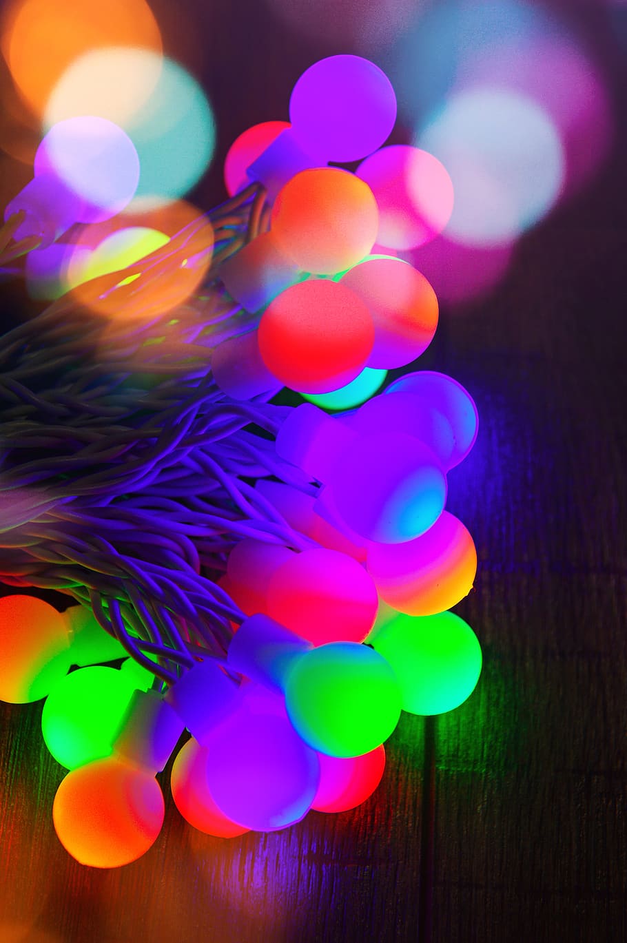 color, light bulbs, glow, christmas, lights, design, decoration HD wallpaper