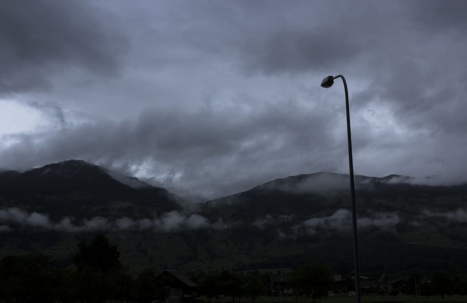 black post under cloudy sky, switzerland, brünigstrasse 2, pole HD wallpaper