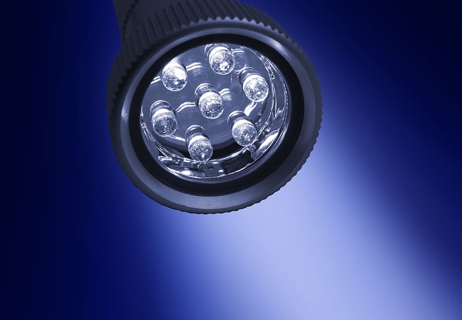 flashlight, led, hell, shining, blue, colored background, studio shot HD wallpaper