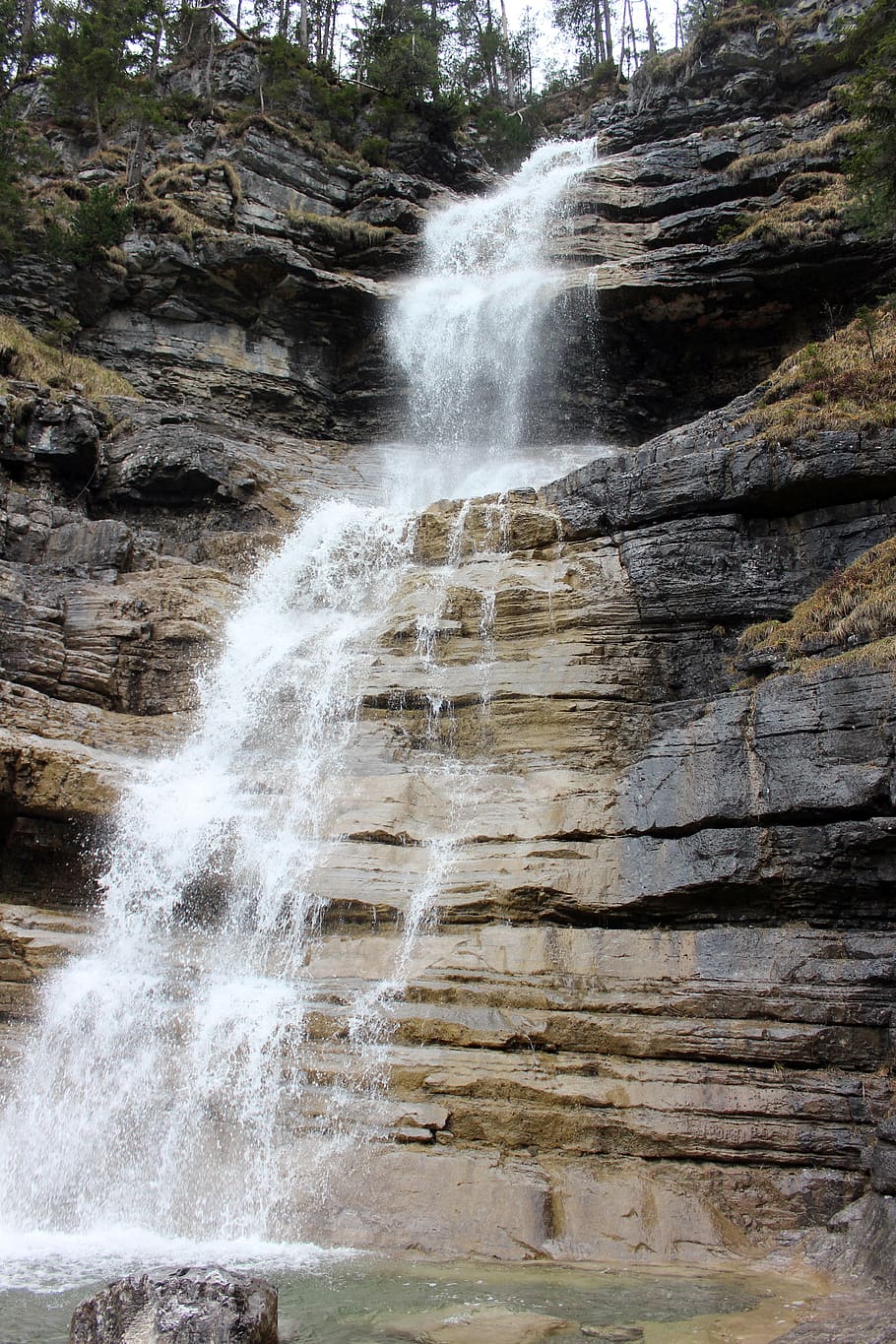 austria, ehrwald, waterfall, mountain, motion, beauty in nature HD wallpaper