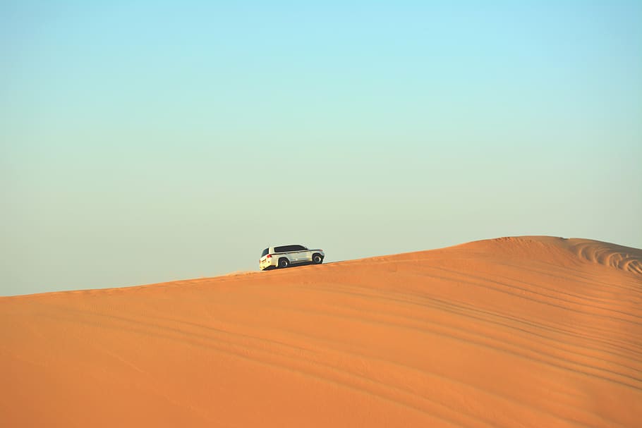 SUV on desert, soil, sand, outdoors, dune, transportation, vehicle HD wallpaper