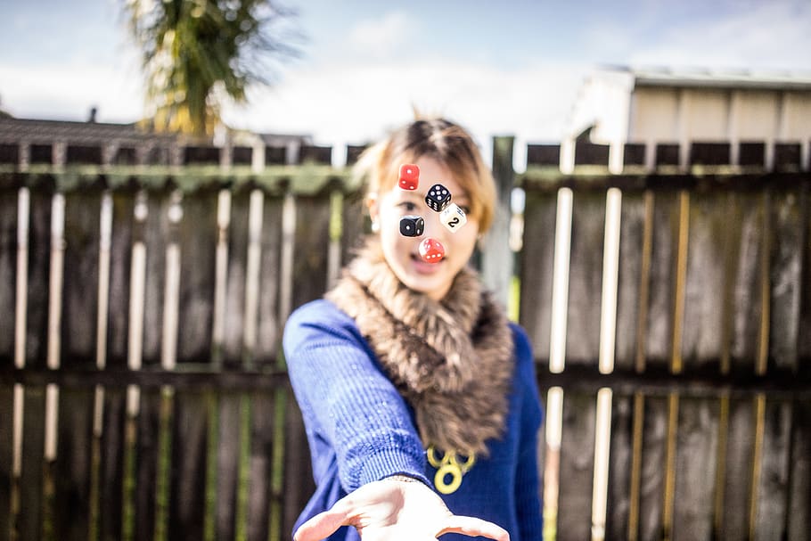 Woman Standing Near Fence, dice, fun, gamble, gambling, game HD wallpaper