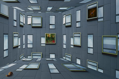 space, abstract, fantasy, perspective, facade, window, surreal HD wallpaper