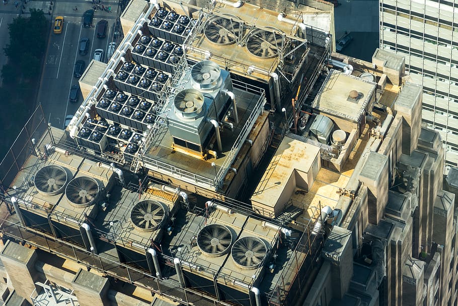 factory rooftop, technology, high angle view, equipment, indoors HD wallpaper