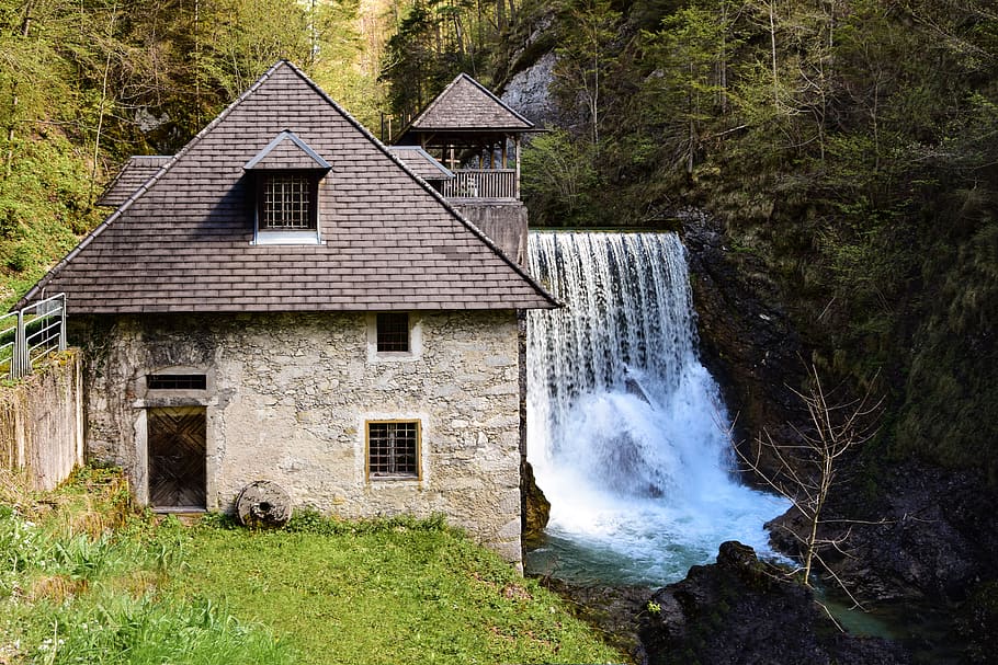 Gray House and Water Dam, architecture, building, concrete, country HD wallpaper
