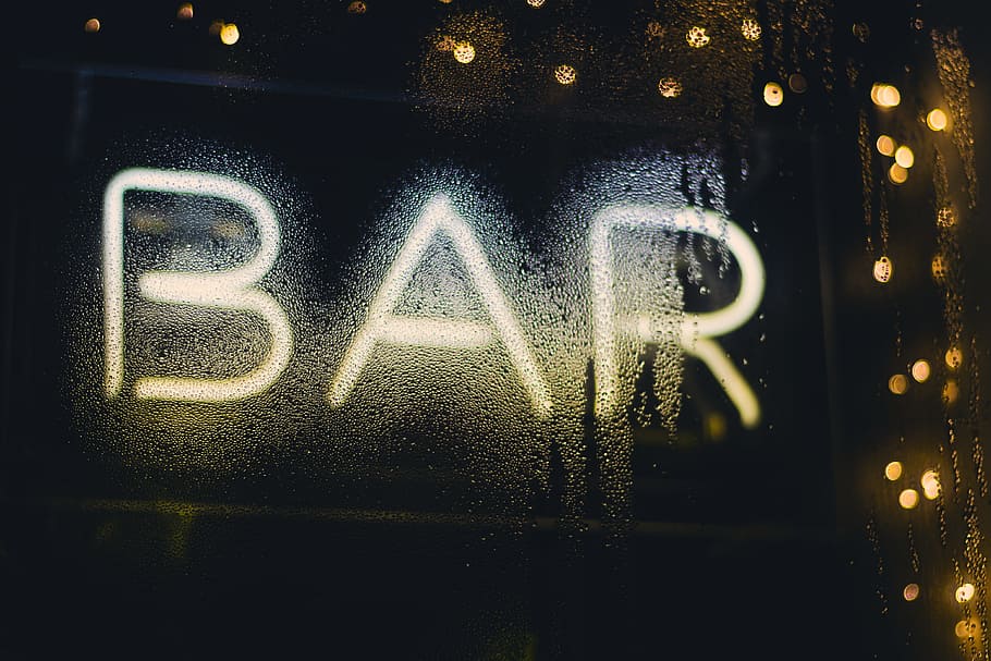 LED bar signage, light, neon, raining, wet, typography, glow HD wallpaper