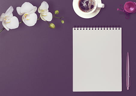 table, notepad, coolie, orchid, candle, blog, blogger, flowers HD wallpaper