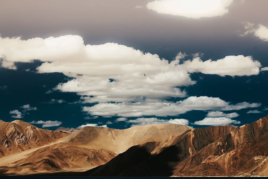 Brown Mountain Under White Clouds, arid, daylight, desert, landscape HD wallpaper