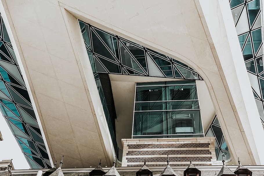 glass walled building, architecture, banister, handrail, office building HD wallpaper