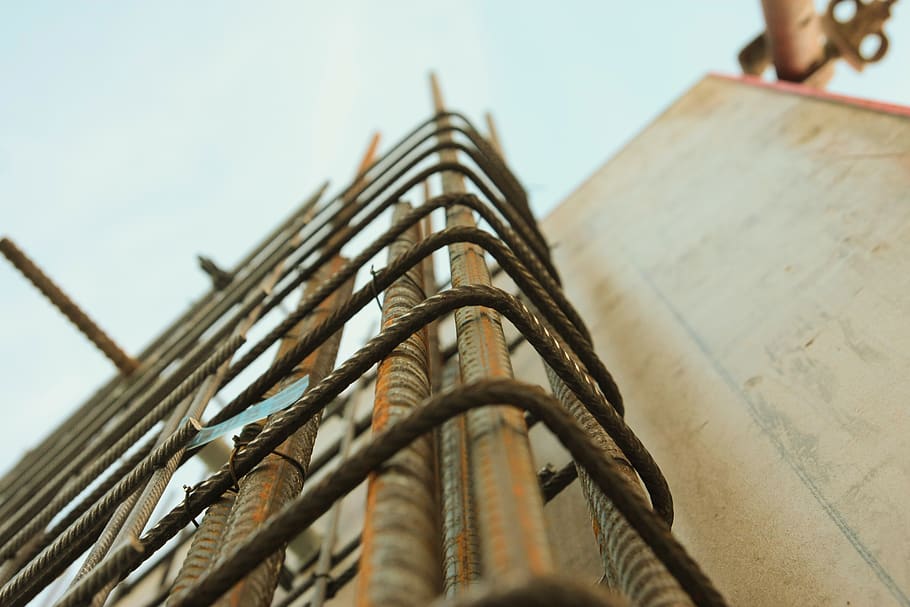 worm's-eye view photography of rebar, architecture, building