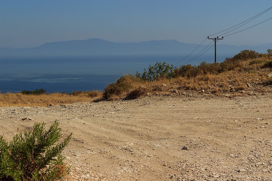 greece, samos, summer, sea, hills, island, sky, tranquility HD wallpaper