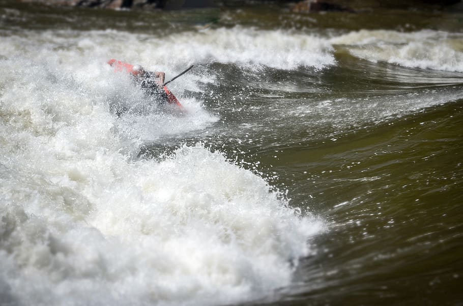 kayak, whitewater, river, rapid, splash, sport, motion, aquatic sport, HD wallpaper