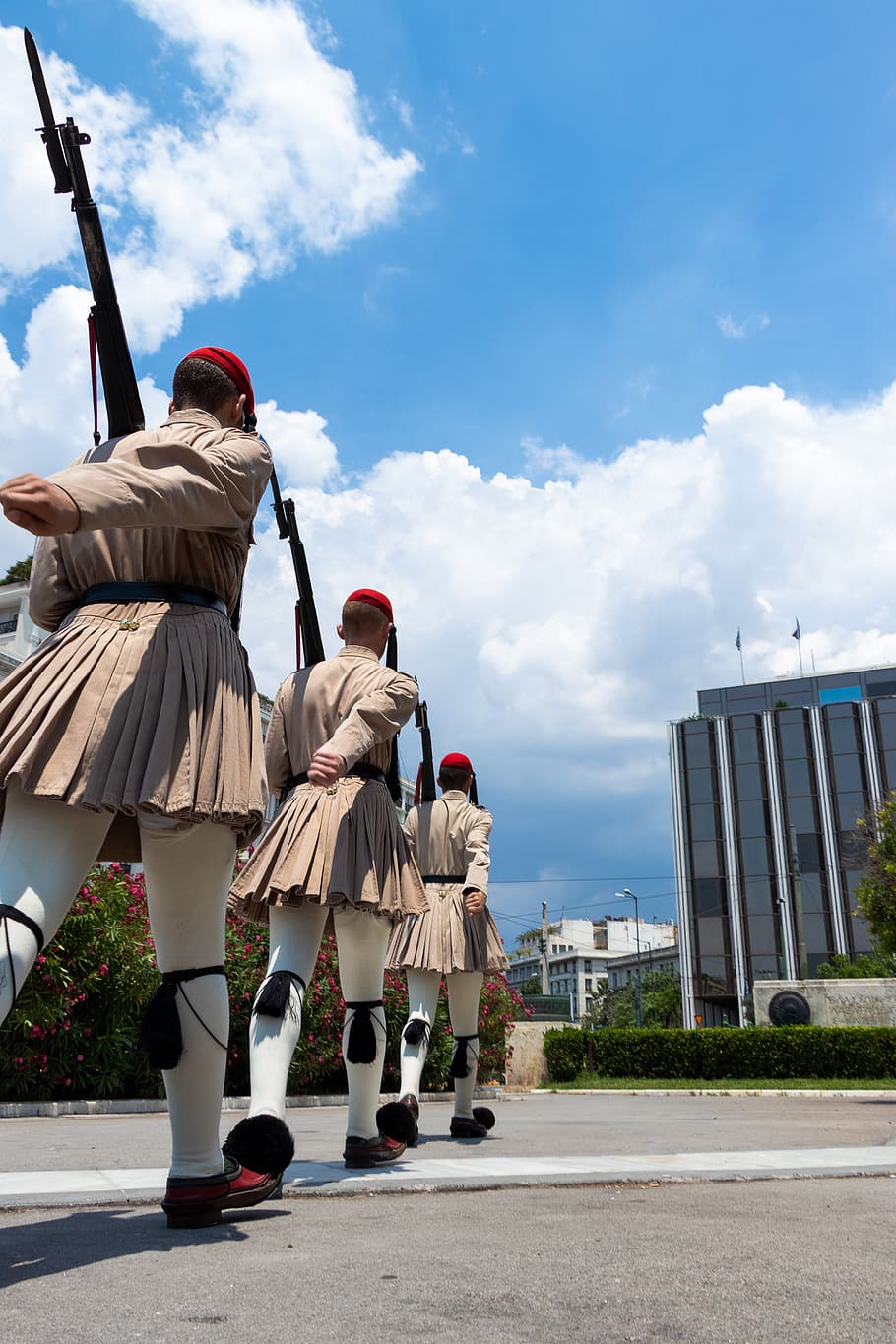 greece, athens, guars, buildings, performance, drills, sky HD wallpaper