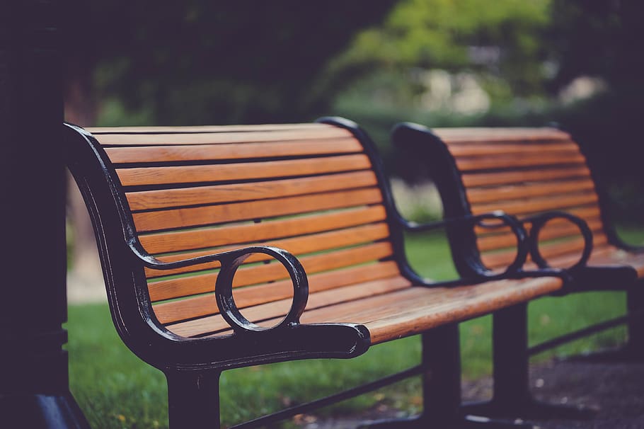 bench, park, park bench, rest, wooden bench, seat, focus on foreground HD wallpaper