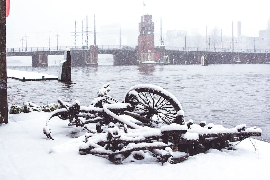 amsterdam, amstel, netherlands, river, bridge, red, white, winter HD wallpaper