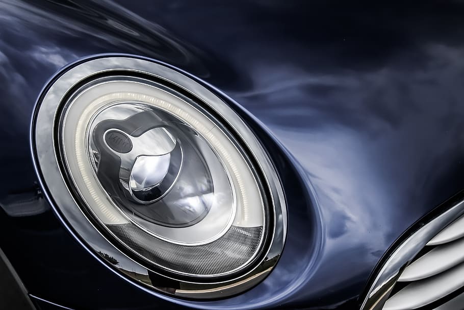 blue Mini Cooper, light, headlight, tire, vehicle, car, transportation HD wallpaper