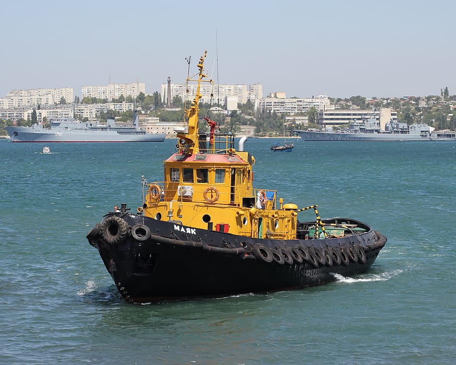sea, water, flow, ocean, boat, ship, tugboat, nautical vessel HD wallpaper