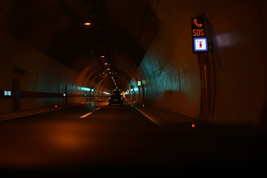 Vehicles on Tunnel Road at Nighttime, architecture, asphalt, automobile HD wallpaper