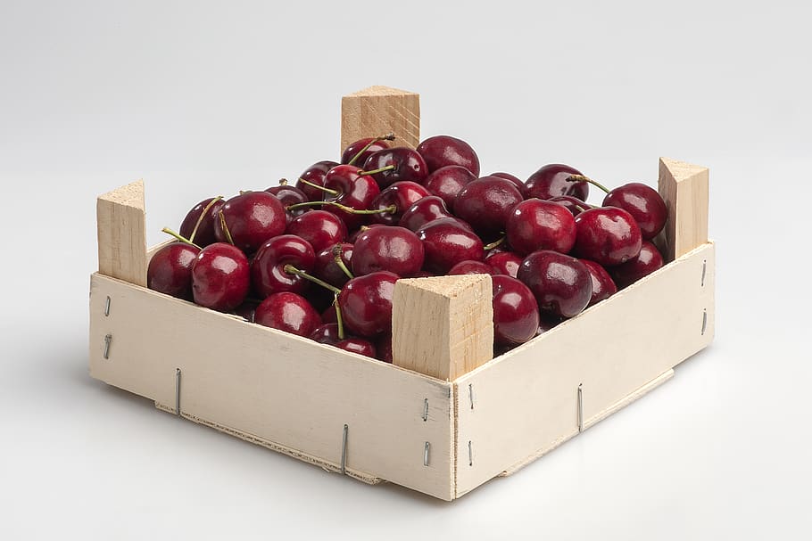box, cherries, smurf, wood, container, food and drink, studio shot, HD wallpaper