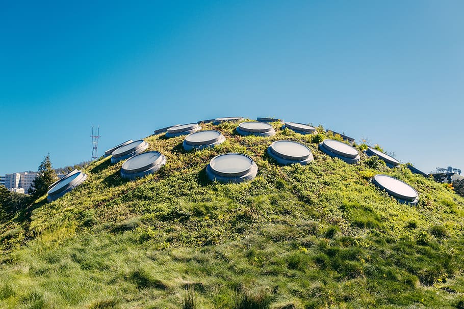several round lids on hill, outdoors, nature, san francisco, california academy of sciences HD wallpaper