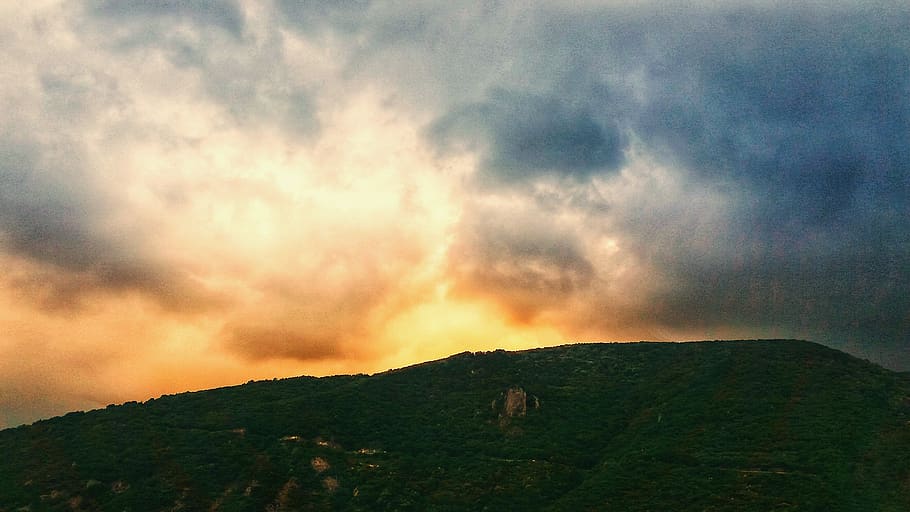 trees, clouds, sunset, sky, mountain, cloud - sky, beauty in nature HD wallpaper