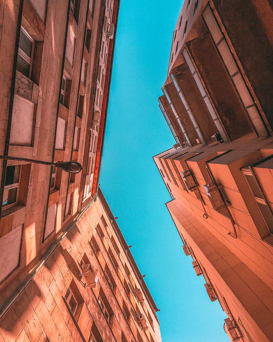 Low Angle Photography of Brown Concrete Buildings, architectural design HD wallpaper