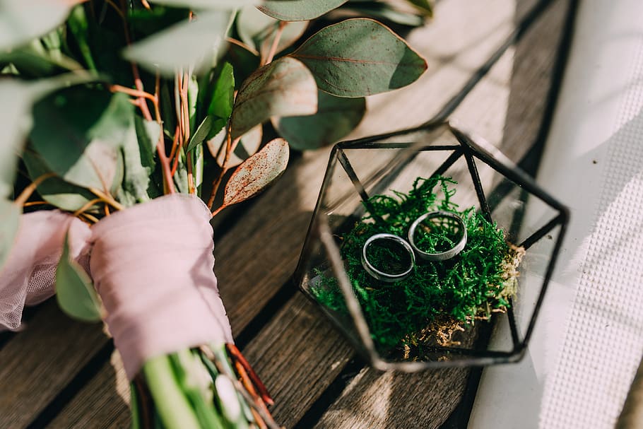 Rings Beside A Bouquet, flora, wedding bouquet, human hand, plant HD wallpaper