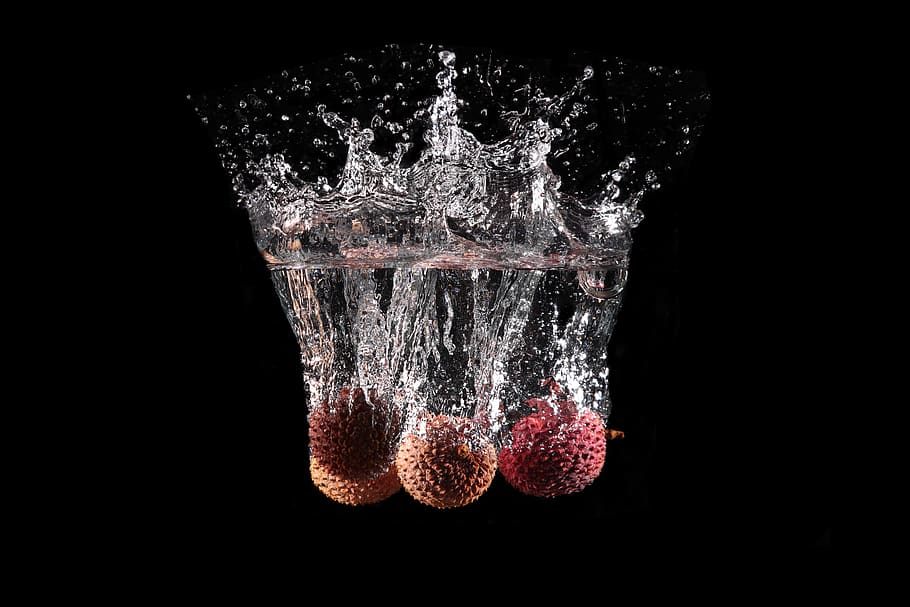 lychee, fruit, water, drip, wet, black background, studio shot HD wallpaper