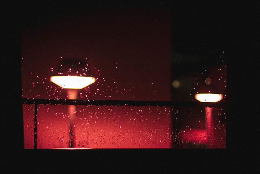 street, night, rain, raining, window, windows, light, lights HD wallpaper