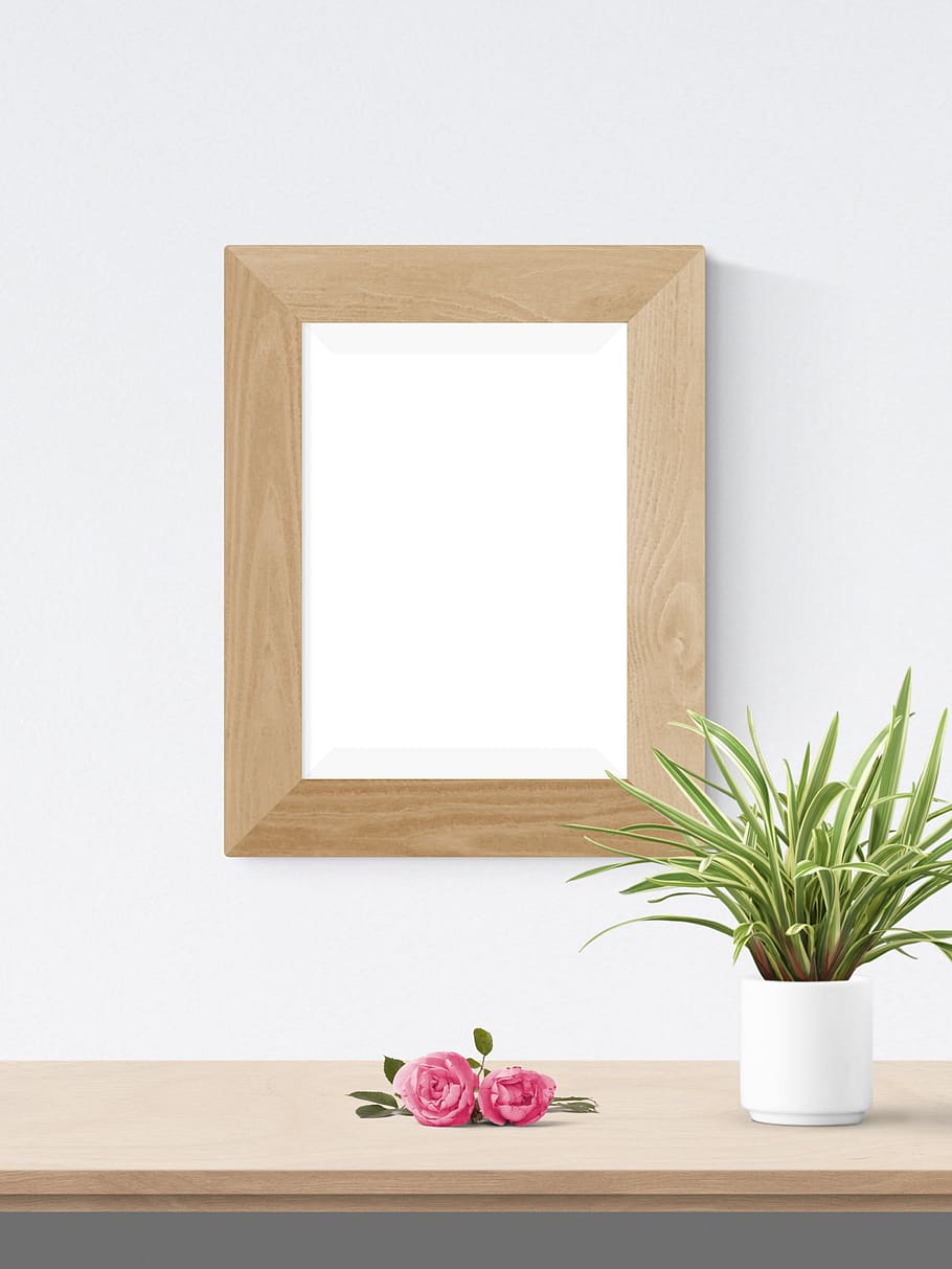 poster, frame, wall, desk, flower, plant, indoors, wood - material HD wallpaper