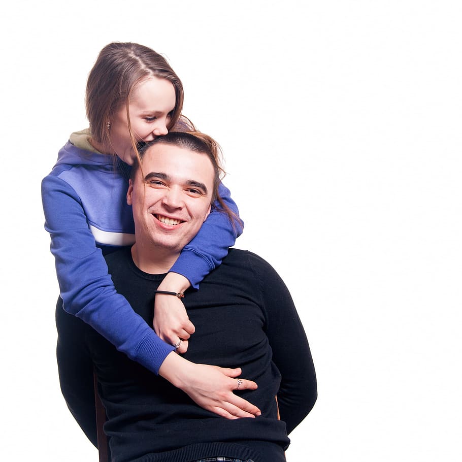 white, background, studio, portrait, young, hug, isolated, human HD wallpaper