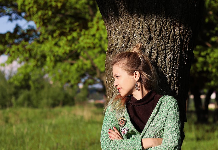 girl, forest, trees, model, park, view, thoughtfulness, beautiful HD wallpaper