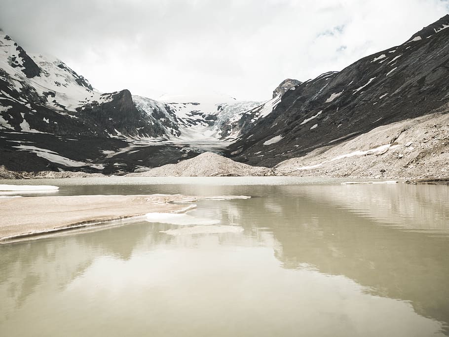 Body of Water Near Mountain, adventure, alpine, austria, clouds HD wallpaper
