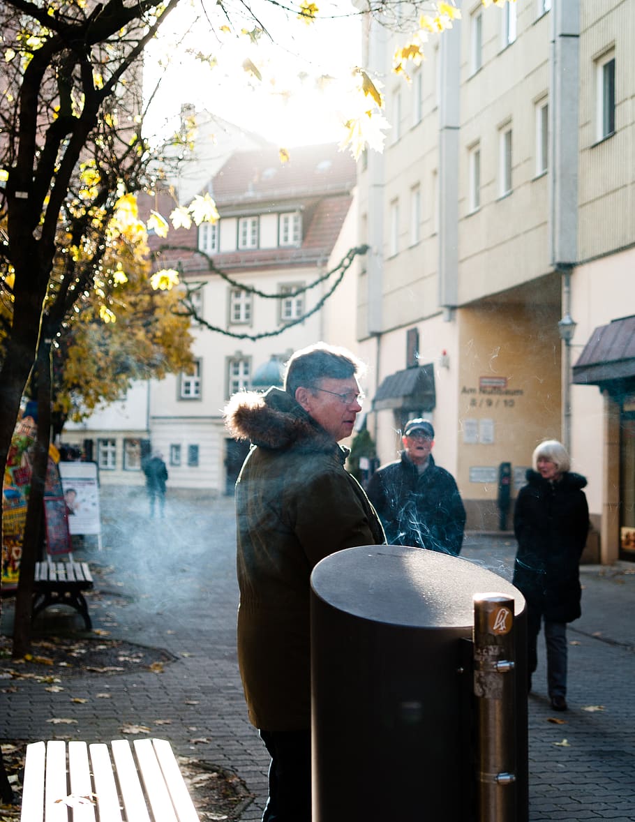 berlin, germany, old, jacket, fur, autumn, street, smoke, bench HD wallpaper