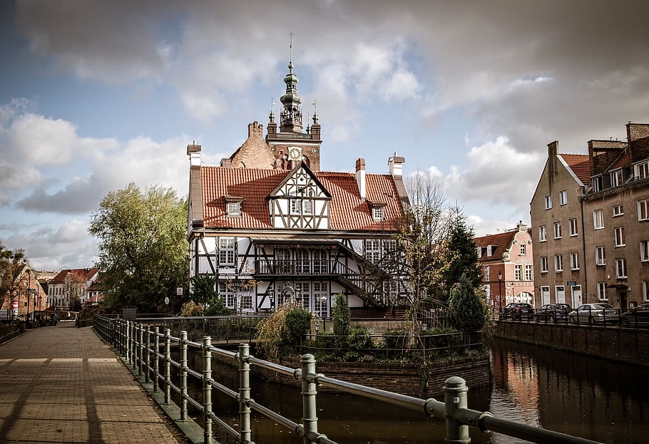 gdańsk, the old town, house hevelius, poland, channel, street, HD wallpaper