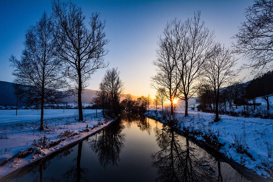 river, calm, reflection, winter, val de travers, neuchâtel HD wallpaper