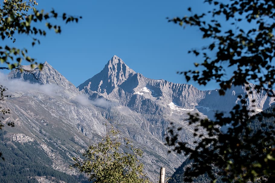 mountain under bly sky, beauty in nature, plant, tree, cold temperature HD wallpaper