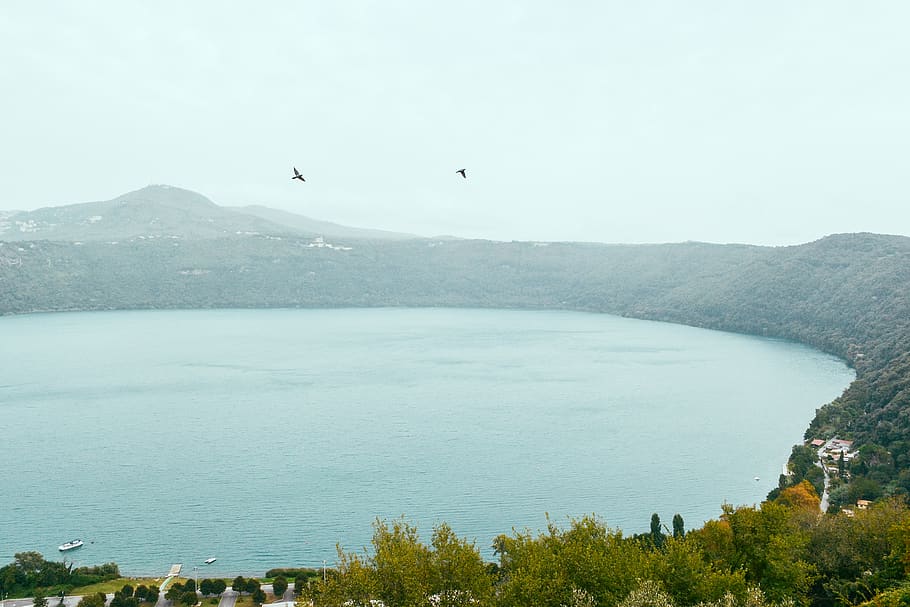 water, flying, beauty in nature, sky, bird, mountain, scenics - nature HD wallpaper