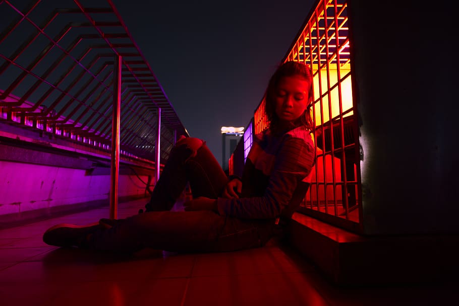 indonesia, monas, sitting, night, full length, two people, illuminated HD wallpaper