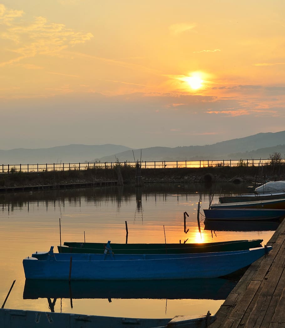 sunset, lake, reflection, landscape, marina, quiet, atmosphere HD wallpaper