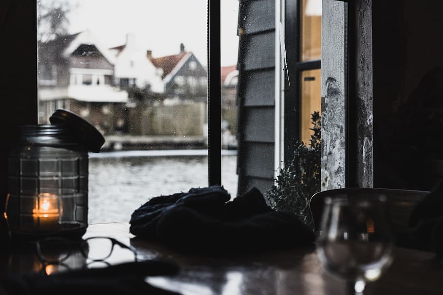 black textile, netherlands, candle, cup, bodegraven, glass, cafe HD wallpaper