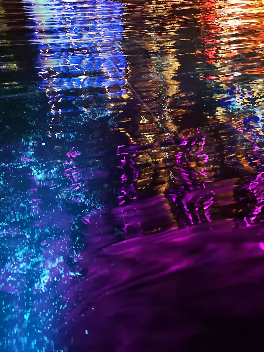 germany, berlin, sony center, light, reflections, colors, water HD wallpaper
