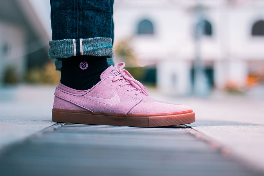 Selective Focus Photo of Person Wearing Pink Nike Low-top Sneakers, HD wallpaper