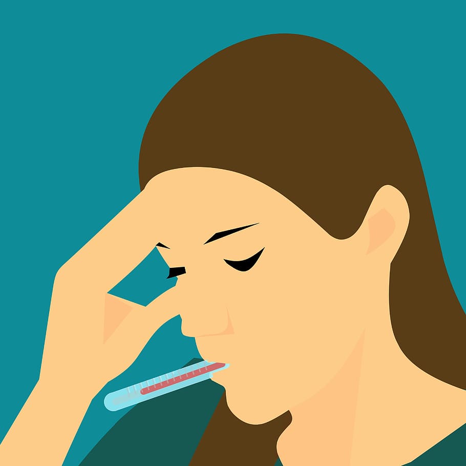 Illustration of person not feeling will., fever, sick, cold, flu