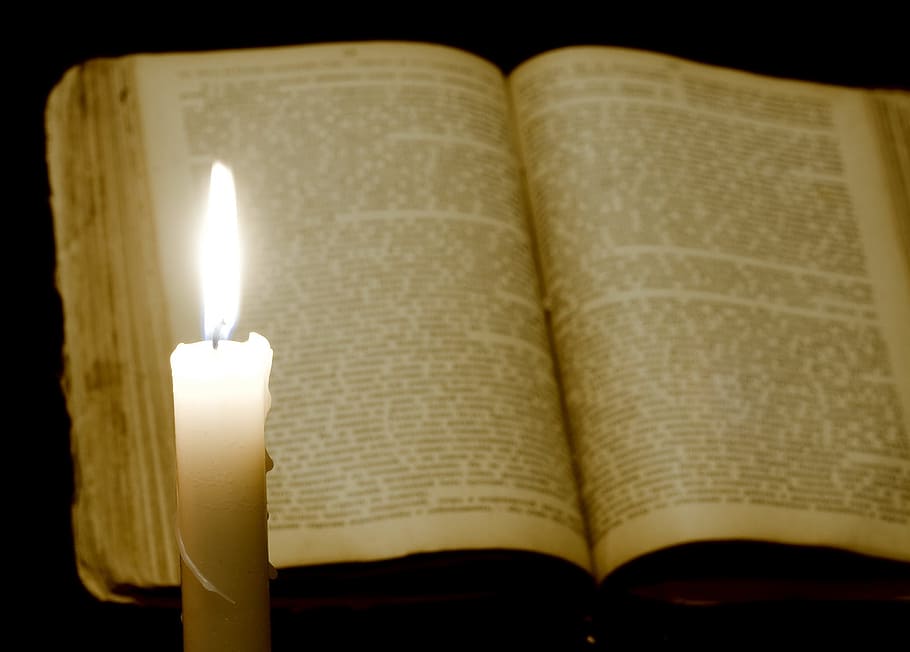 book, burning, candle, candlelight, dark, fire, flame, glowing HD wallpaper