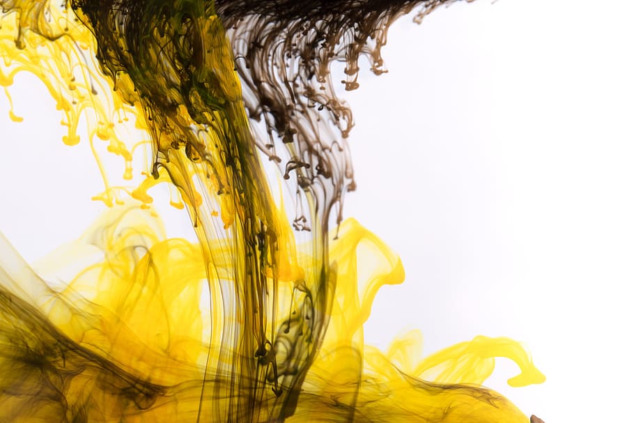 Yellow Ink With Black Drops Photo, Backgrounds, Textures, Abstract