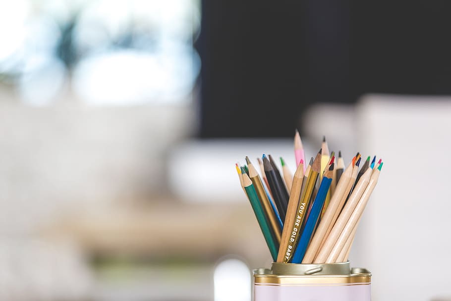 Pencils In Cup Photo, Graphic Designer, Creative, Drawing, large group of objects HD wallpaper
